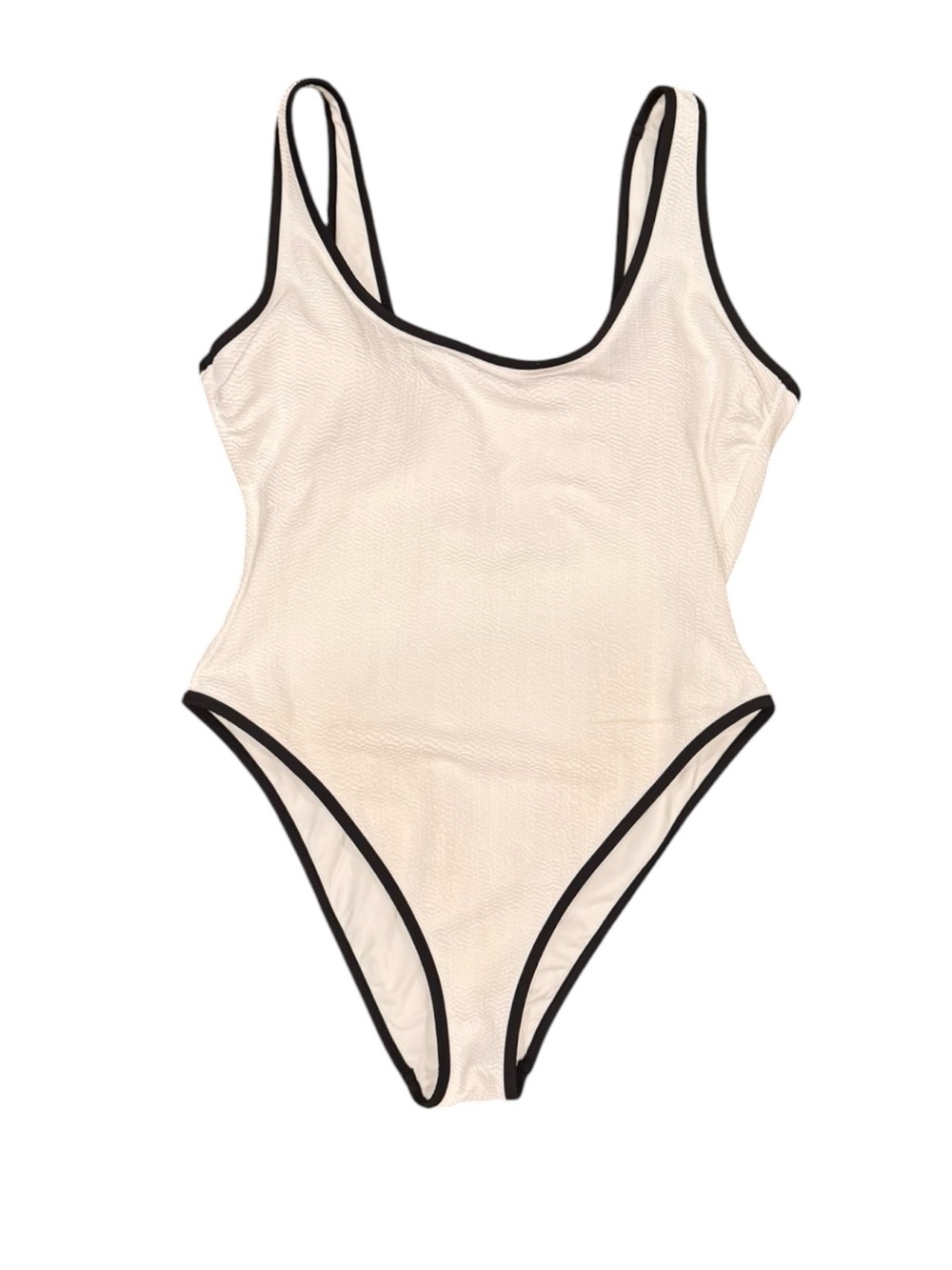 Cream One-Piece Swimsuit with Black Trim